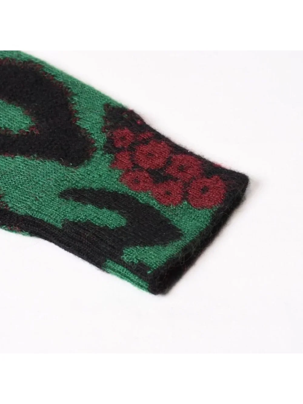 Chanel Knit Sweater CC Logo Leopard Green Cashmere Mohair Wool 4 34